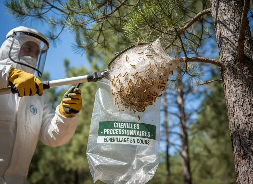 Échenillage d'un nid de chenilles processionnaires à Arthun
